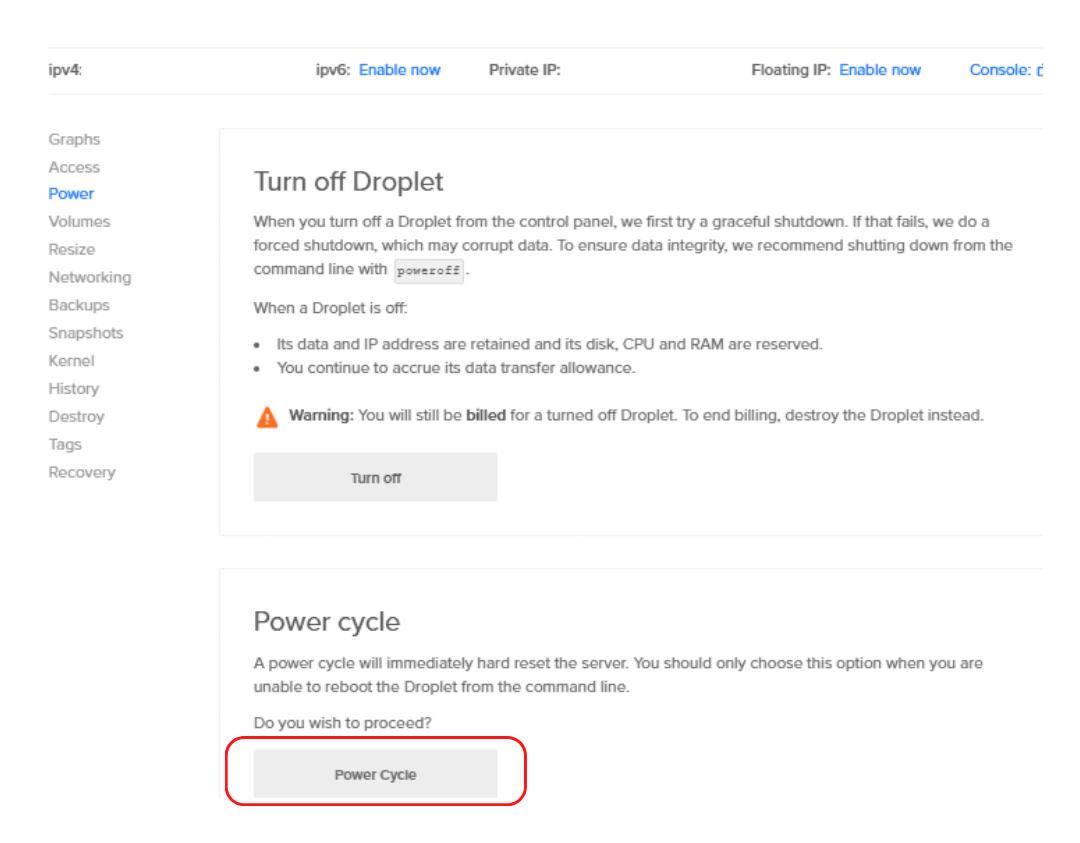 How to Reset Digitalocean Droplet